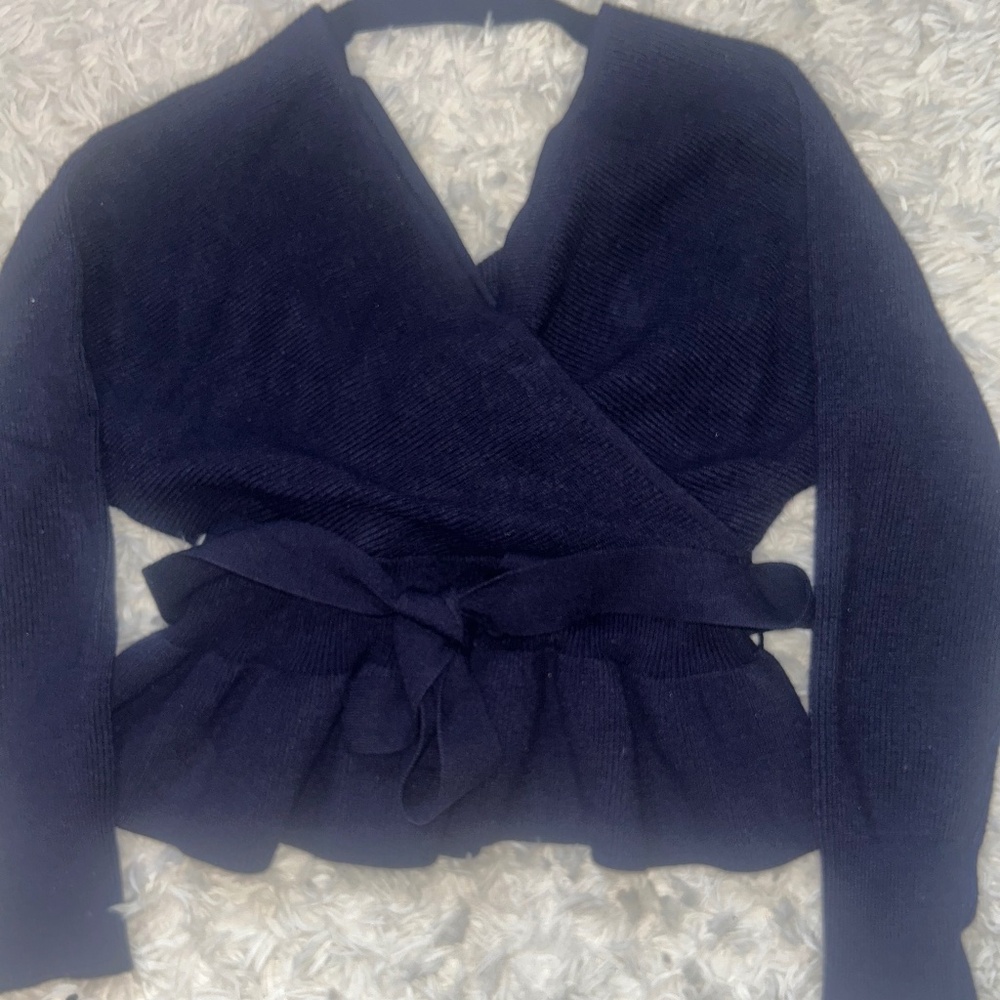 NWT Zesica Wrap Peplum Sweater Navy Size M